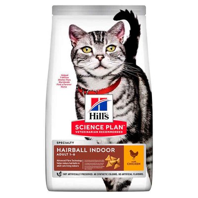 Hill's Science Plan Hairball Indoor Adult Cat with Chicken - Сухой корм с курицей для взрослых кошек, живущих исключительно в домашних условиях 604112 фото