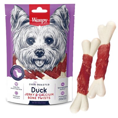 Wanpy Duck Jerky & Calcium Bone Twists - Ласощі кісточки з в'яленою качкою, збагачені кальцієм для собак DE-08H фото