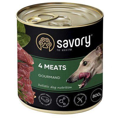 Savory Dog Gourmand 4 meats - Вологий корм з чотирма видами м'яса для дорослих собак гурманів всіх порід 30389 фото