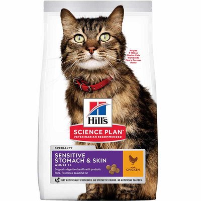 Hill's Science Plan Sensitive Stomach & Skin Adult with Chicken - Сухий корм з куркою для котів з чутливим шлунком і шкірою 604074 фото