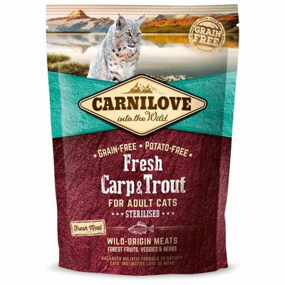 Carnilove Fresh Carp & Trout for Adult Sterilised Cats - Сухой беззерновой корм с карпом и форелью для стерилизованных котов 170876/7427 фото