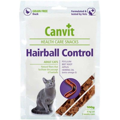 Canvit Hairball Control Snack - Полувлажное лакомство с уткой для выведения шерсти у котов can514083 фото