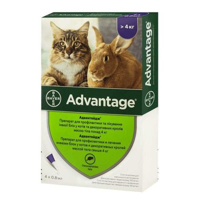 Advantage by Bayer Animal - Протипаразитарні краплі Адвантейдж від бліх для котів і кролів 54166 фото
