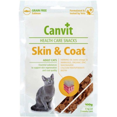 Canvit Skin&Coat Snack - Полувлажное лакомство с лососем для здоровой кожи и красивой шерсти котов can514076 фото
