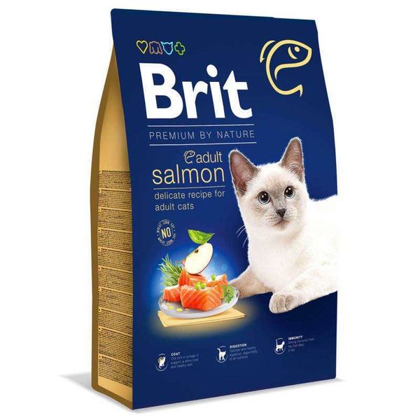 Brit Premium by Nature Cat Adult Salmon - Сухий корм з лососем для дорослих котів всіх порід 171860 фото