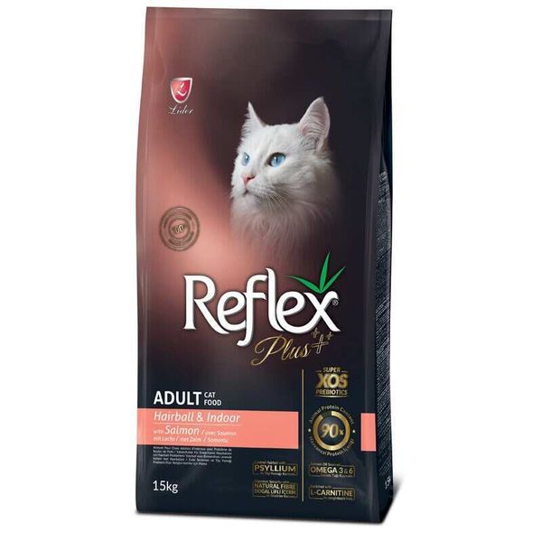 Reflex Plus Adult Cat Hairball & Indoor Salmon – Сухий корм із лососем для котів, які живуть у приміщенні, що сприяє виведенню шерсті зі ШКТ RFX-407 фото