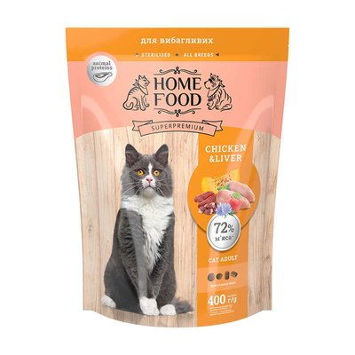 Home Food CHICKEN & LIVER - Сухий корм з куркою та печінкою для дорослих вибагливих котів 3108004 фото