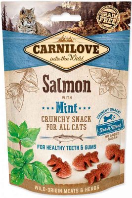 Carnilove Cat Crunchy Snack Salmon with Mint - Лакомство с лососем и мятой для здоровья зубов и десен котов и кошек всех пород 100410/ 527175 фото
