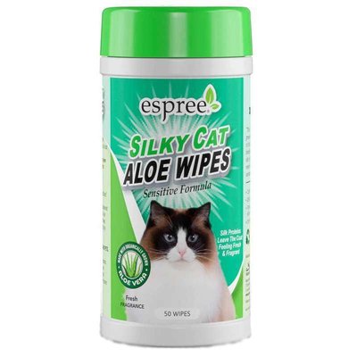 Espree Silky Cat Aloe Wipes - Влажные салфетки для нежного очищения чувствительной кожи и шерсти кошек e01421 фото