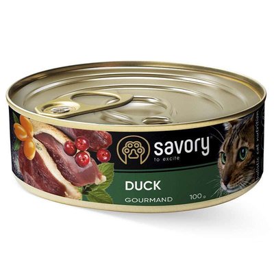 Savory Cat Gourmand Duck - Вологий корм з м'яса качки для дорослих котів гурманів 30600 фото