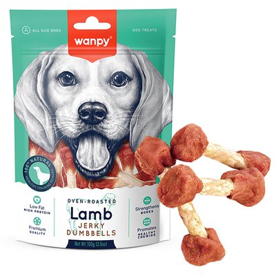 Wanpy Lamb Jerky Dumbell - Лакомство вяленый ягненок кость-гантель собак LA-05H фото