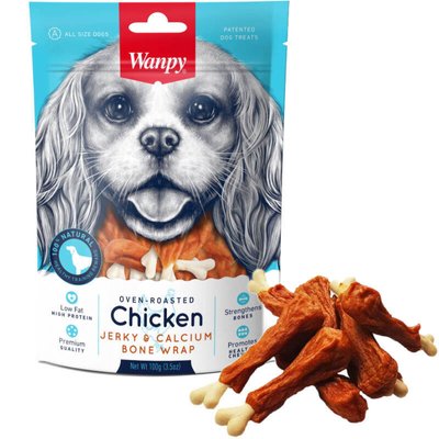 Wanpy Chicken Jerky & Calcium Bone wrap - Лакомство-косточки кальциевые с вяленой курицей для собак WP81230/p фото