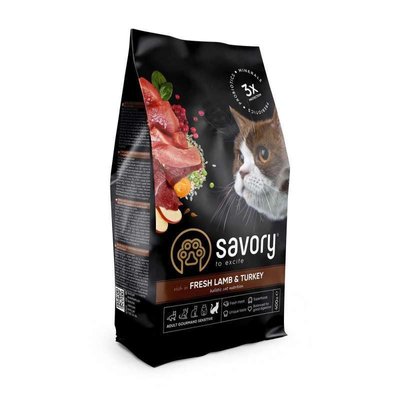 Savory Fresh Lamb & Turkey - Сухий корм зі свіжим ягням та індичкою для дорослих котів з чутливим травленням 30075 фото