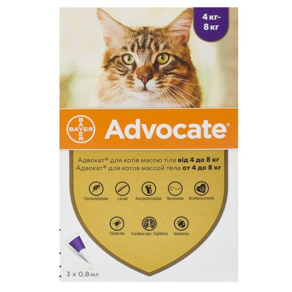 Advocate by Bayer Animal - Противопаразитарные капли для котов от блох, вшей, клещей, гельминтов 54176 фото