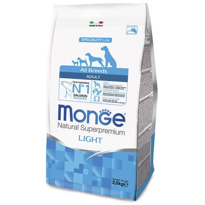 Monge DOG All breeds Adult Light - Низькокалорійний корм з лососем і рисом для дорослих собак всіх порід 70011228 фото