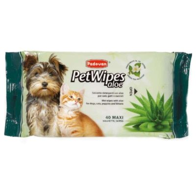 Padovan Pet Wipes Aloe - Очищуючі серветки з алое і ароматом зеленого чаю для собак, котів і цуценят PP00462 фото