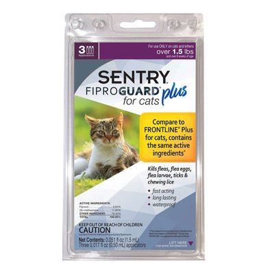 Sentry FiproGuard Plus - Противопаразитарные капли Фипрогард Плюс от блох и клещей для котов и котят, 1 пипетка 31642 фото
