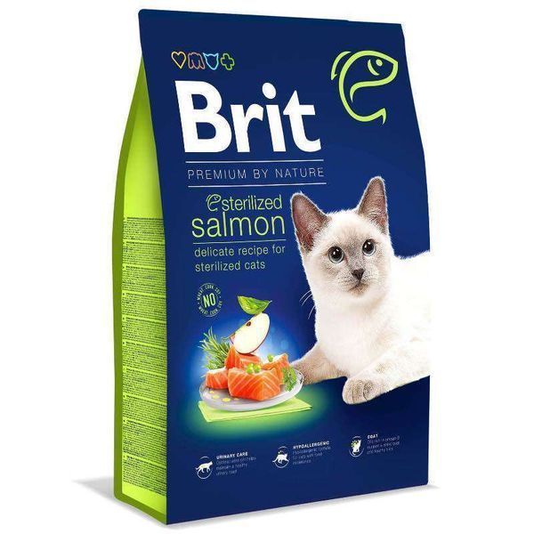 Brit Premium by Nature Cat Sterilized Salmon 8 кг - Сухий корм з лососем для дорослих стерилізованих котів 171872 фото