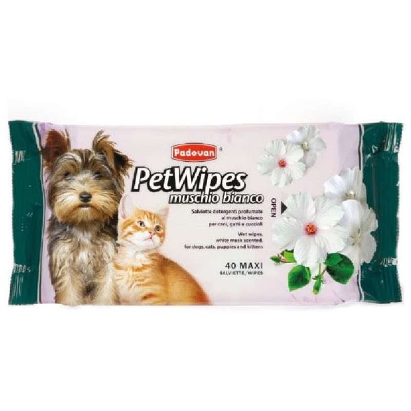 Padovan Pet Wipes Muschio Bianco - Очищающие салфетки с запахом белого мускуса для собак, кошек и щенков PP00463 фото