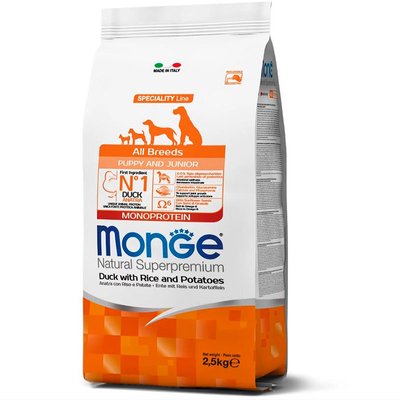 Monge Natural Superpremium All breeds Puppy and Junior Monoprotein - Сухой монопротеиновый корм с уткой, рисом и картофелем для щенков всех пород 70011037 фото