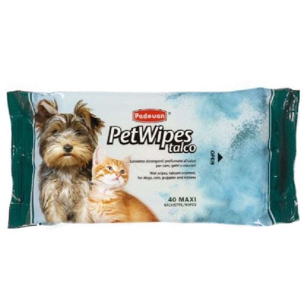 Padovan Pet Wipes Talc - Очищающие салфетки с запахом талька для собак, кошек и щенков PP00464 фото