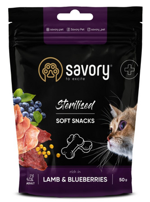 Savory Sterilised Soft Snacks Lamb & Bkueberries - Лакомства мягкие для котов ягненок и черника 31416 фото