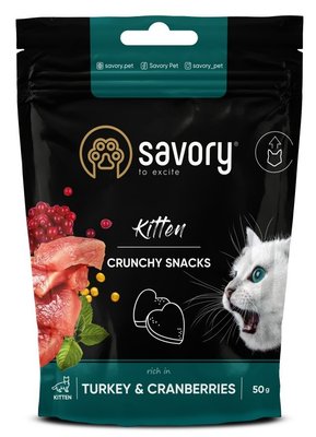 Savory Crunchy Snacks Kitten - Лакомства хрустящие для здорового роста котят, индейка с клюквой 31393 фото