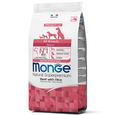 Monge Monoprotein All Breeds Adult Beef with Rice – Сухой монопротеиновый корм с говядиной и рисом для взрослых собак различных пород 70004947 фото