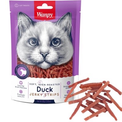 Wanpy Soft Duck Jerky Strips Cat - Ласощі м'які смужки з в'яленого м'яса качки для котів WP81146/k фото