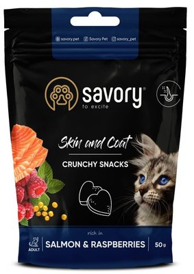 Savory Crunchy Snacks Coat and skin - Ласощі хрусткі лосось із малиною для дорослих котів 31386 фото