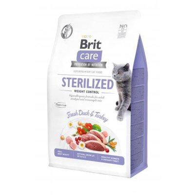 Brit Care Cat Grain-Free Sterilized Weight Control - Сухой беззерновой корм с уткой и индейкой для взрослых стерилизованных кошек для контроля веса 171295/0808 фото