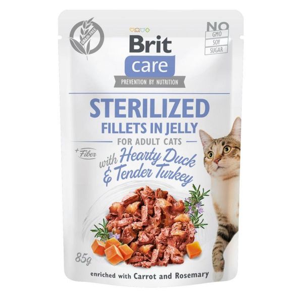 Brit Care Sterilized Fillets in Jelly Hearty Duck & Tender Turkey - Вологий корм з качкою та індичкою для стерилізованих котів 100532/0549 фото