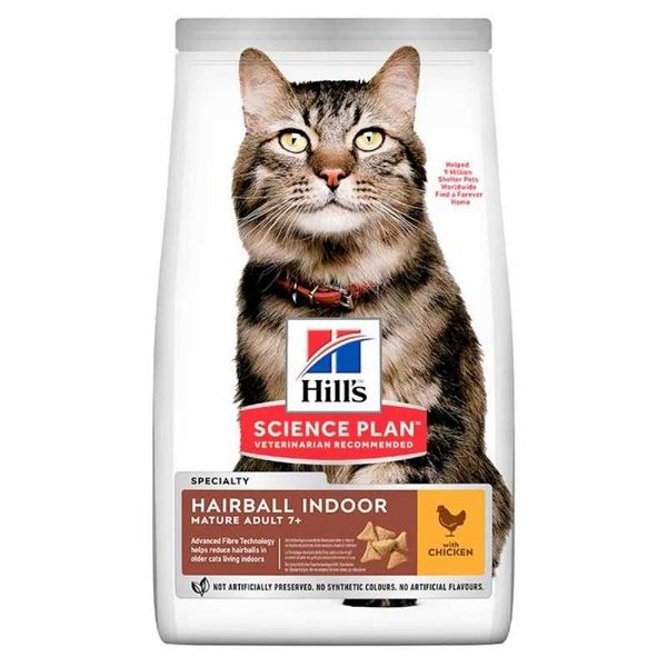 Hill's Science Plan Hairball Indoor Mature Adult 7+ Chicken - Сухой корм с курицей для зрелых кошек, живущих в помещении 604490 фото