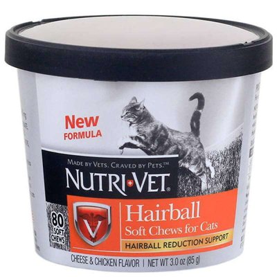 Nutri-Vet Hairball Soft Chews - Жевательные таблетки для выведения шерсти котов 32908 фото