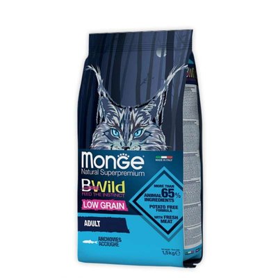 Monge BWild Low Grain Anchovies Adult Cat - Сухий низькозерновий корм з анчоусами для дорослих котів 70012010 фото