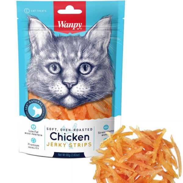 Wanpy Soft Chicken Jerky Strips Cat - Лакомство мягкие полоски куриного вяленого мяса для котов CA-04S-01 фото