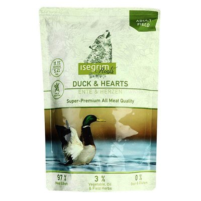 Isegrim Pouch Roots Duck & Hearts - Консервированный корм с уткой и куриными сердечками для взрослых собак 95756 фото