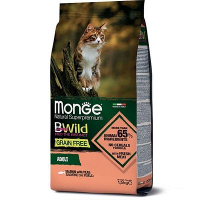 Monge BWild Grain Free Salmon Adult Cat - Сухой беззерновой корм с лососем для взрослых кошек 70012072 фото