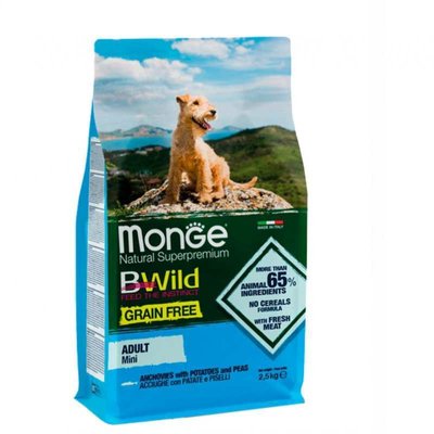 Monge BWild Grain Free Anchovies Adult Mini - Беззерновий корм з анчоусом для дорослих собак дрібних порід 70004725 фото