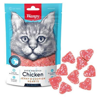 Wanpy Chicken Jerky & Codfish Hearts - Лакомство сердца с курицей и треской для кошек CC-10S фото