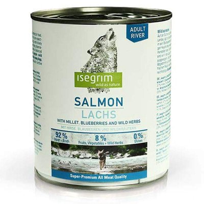 Isegrim Salmon with Millet, Blueberries & Wild Herbs - Консервованный корм с лососем, просом, черникой и дикорастущими травами для взрослых собак 95704 фото