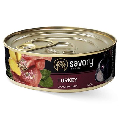 Savory Dog Gourmand Turkey - Влажный корм с мясом индейки для взрослых собак гурманов всех пород 30495 фото