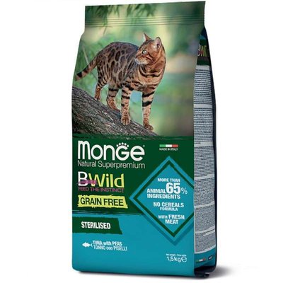 Monge BWild Grain Free Tuna Sterilized Adult Cat - Сухой беззерновой корм из тунца для стерилизованных кошек 70012089 фото