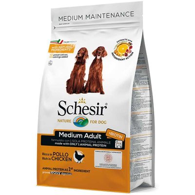 Schesir Dog Medium Adult Chicken - Сухий монопротеїновий корм з куркою для дорослих собак середніх порід ШСВСК3 фото