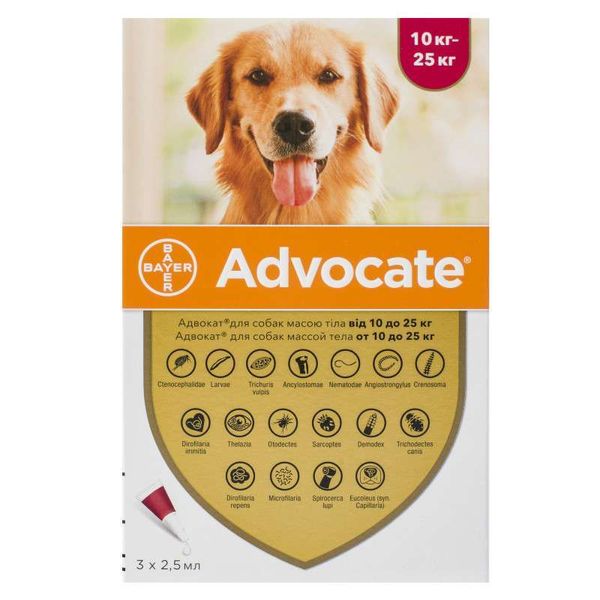 Advocate by Bayer Animal - Противопаразитарные капли для собак от блох, вшей, клещей, гельминтов 54171 фото