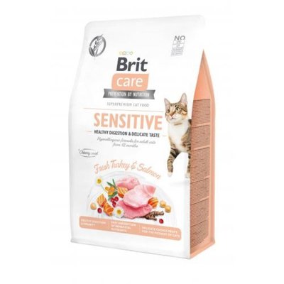 Brit Care Cat Grain-Free Sensitive - Сухий беззерновий корм з індичкою та лососем для дорослих котів з чутливим травленням 171283/0716 фото