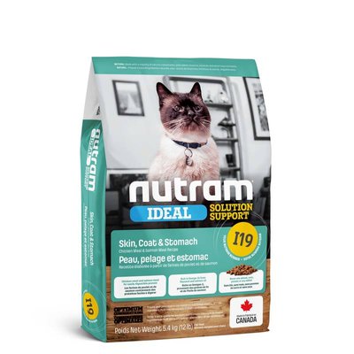 Nutram I19 Ideal Solution Support Sensitive Skin, Coat & Stomach Cat - Сухой корм с курицей и рисом для заботы о состоянии кожи и желудка у котов I19_(340g) фото