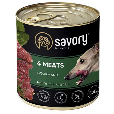 Savory Dog Gourmand 4 meats - Вологий корм з чотирма видами м'яса для дорослих собак гурманів всіх порід 30372 фото