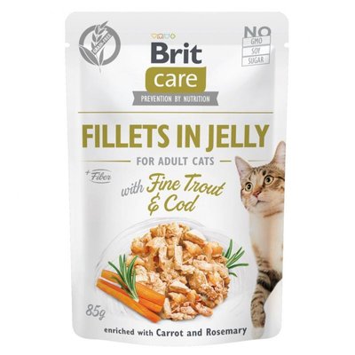Brit Care Fillets in Jelly Fine Trout & Cod - Вологий корм з тріскою і фореллю для котів 100536/0587 фото