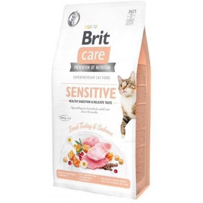 Brit Care Cat Grain-Free Sensitive - Сухий беззерновий корм з індичкою та лососем для дорослих котів з чутливим травленням 171281/0693 фото